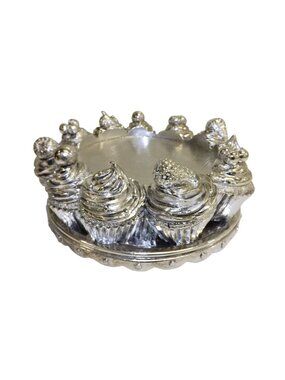 Homeworx By Harry Slatkin Cupcakes Pedestal Candle Holder Shiny Silver Decor